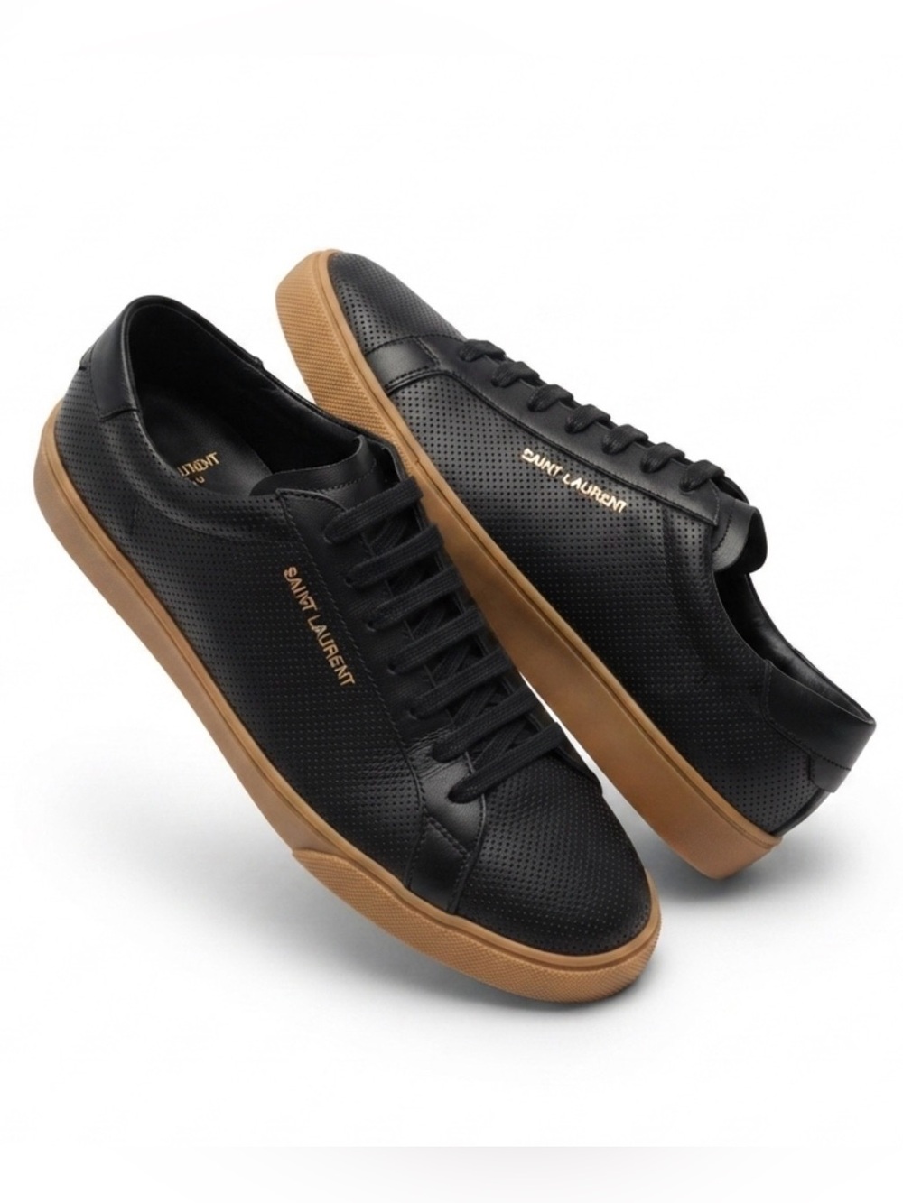 Saint Laurent Black Leather Low-Top Sneakers with Tan Gum Sole